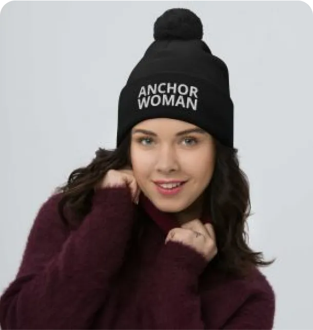 Anchor Woman Pom-Pom Beanie